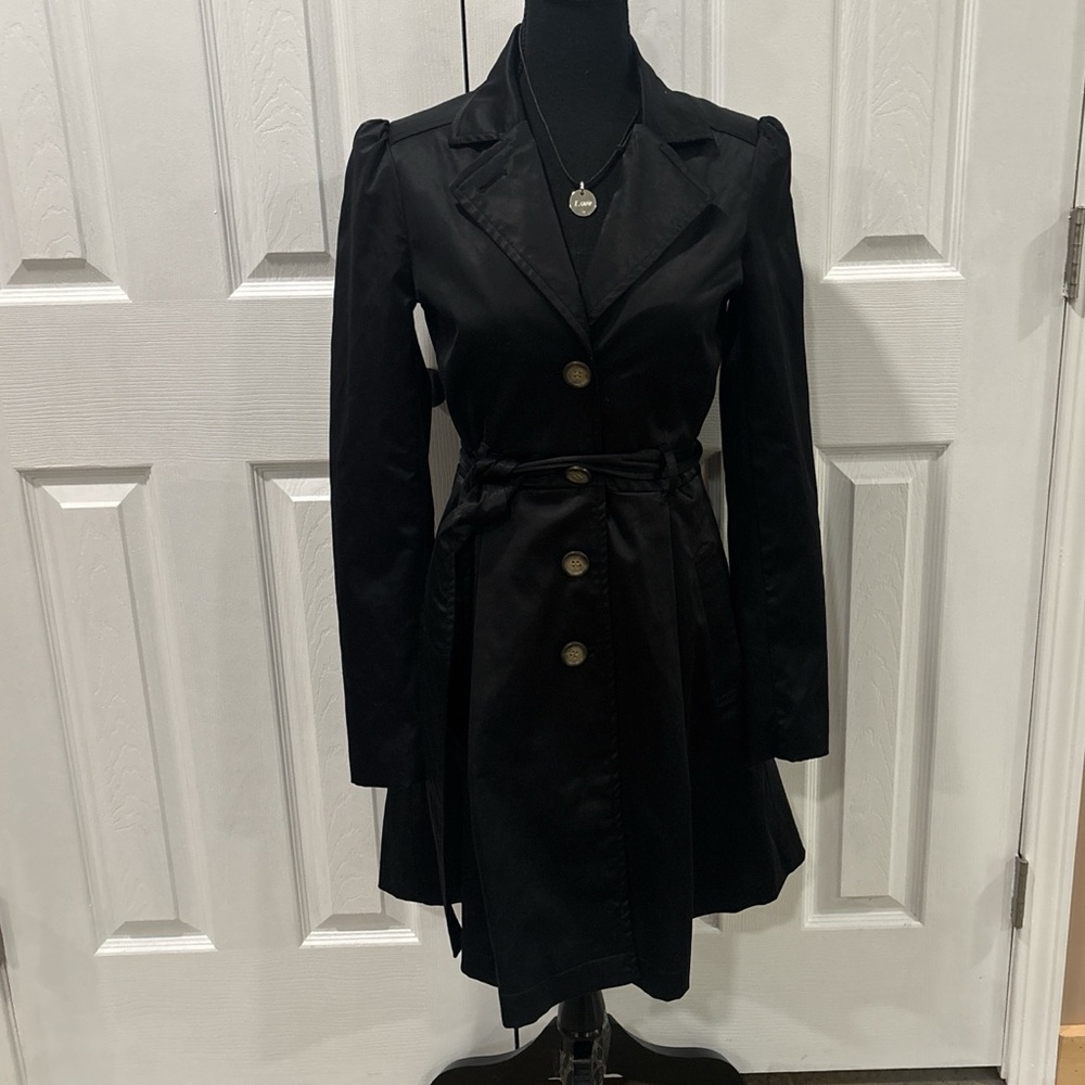 CYNTHIA ROWLEY WOMENS BLACK BELTED TRENCH SIZE S